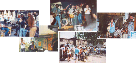 from left: New Orleans w/Corey Harris; Chicago Blues Festival;Lurrie Bell Band; Maxwell Street under tree; and Jamaica